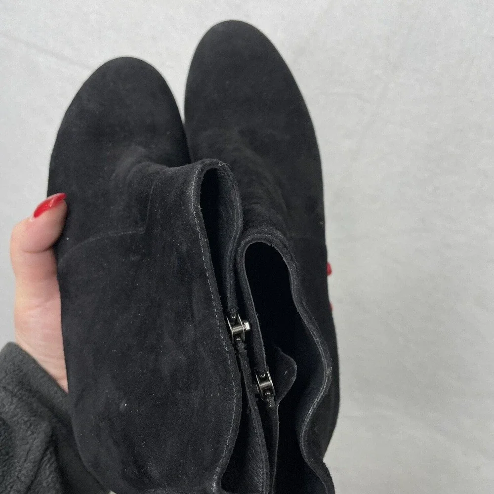 EILEEN FISHER‎ Black Suede Ankle Booties Size 8 Side Zip Block Heel Boots EUC